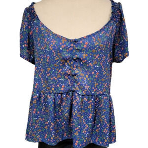 Sienna Sky Floral Print Babydoll Top With Ruffled Hem Size L